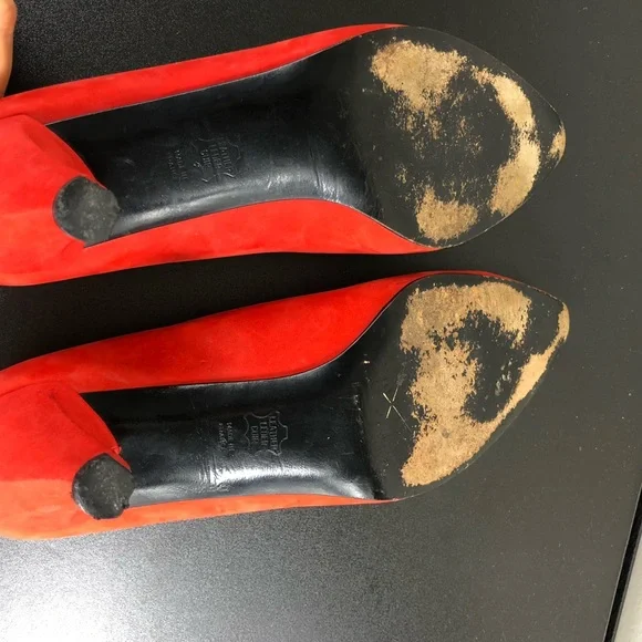 Vintage 80's Karl Lagerfeld Red Suede Pumps Sz 6 1/2 - Picture 9 of 13